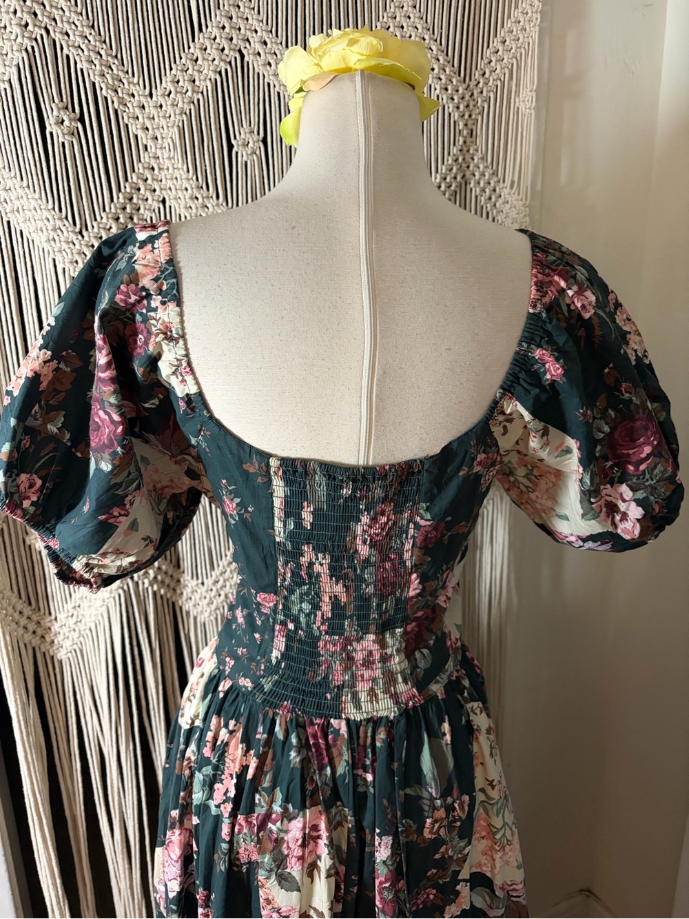 VTG 90s Patchwork Floral Cotton Maxi Dress Puff Sleeve Cottagecore - Picture 6 of 6